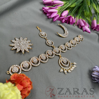 Bharatanatyam Dance Jewellery - Flower Headset White Stone image 1