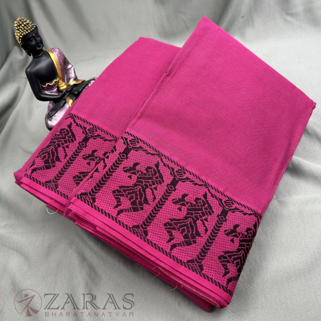 Bharatanatyam Dance Practice Saree - Pink with Black Doll Border image 1