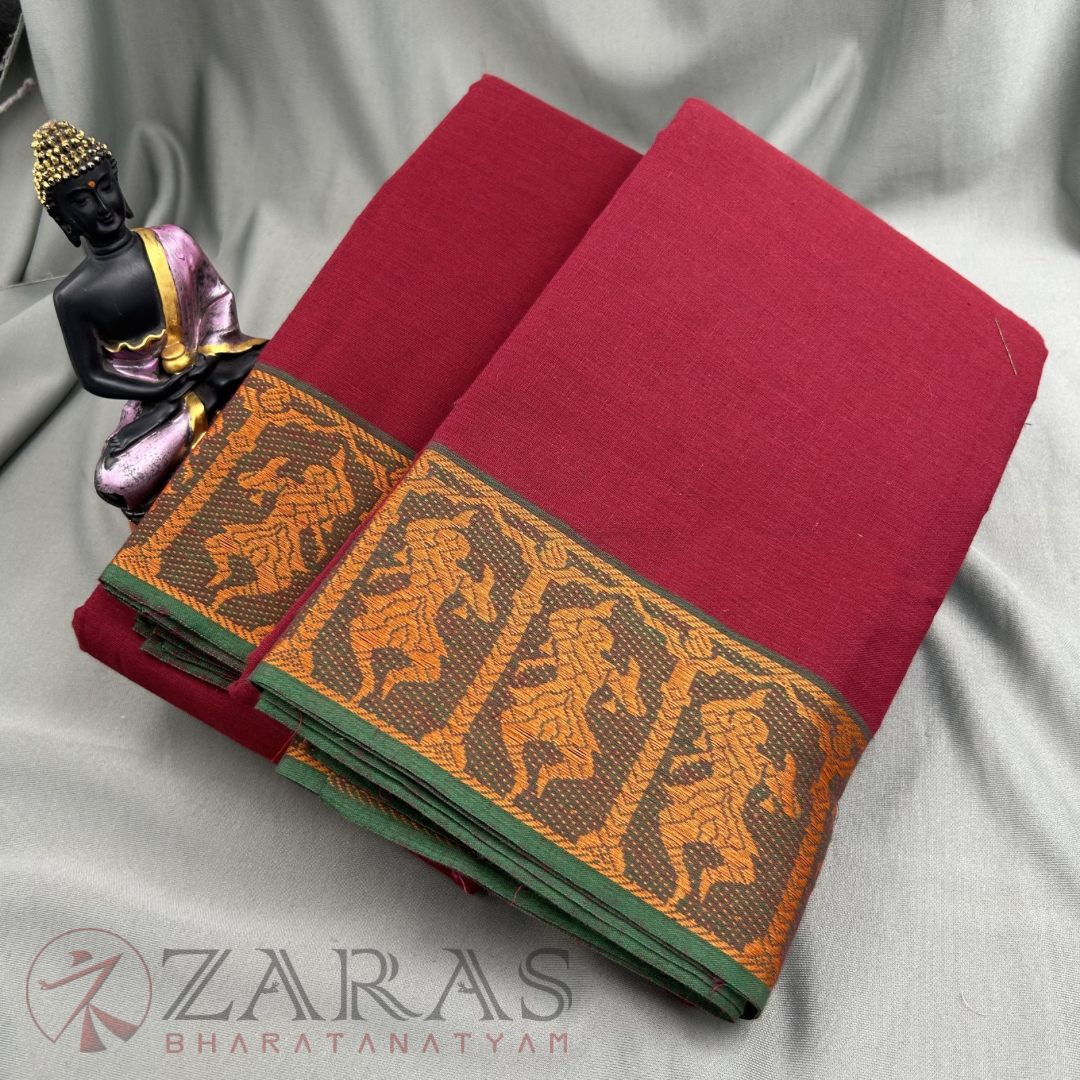 Bharatanatyam Dance Practice Saree - Maroon with Gold Doll Border image 1