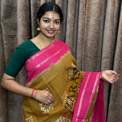 Bharatanatyam Dance Practice Saree - D Sandal with Pink Bandini Saree image 0