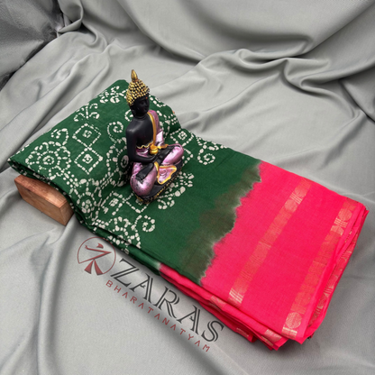 Bharatanatyam Dance Practice Saree - Green with Pink Bandini Saree image 1