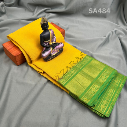 Bharatanatyam Dance Practice Saree - L Yellow with Green D Coin Border image 0