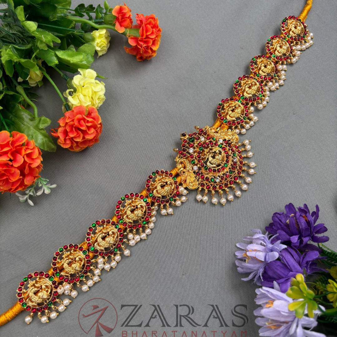 Bharatanatyam Dance Jewellery - Peacock RG Kemp CS Hip Belt (Ottiyanam) image 0