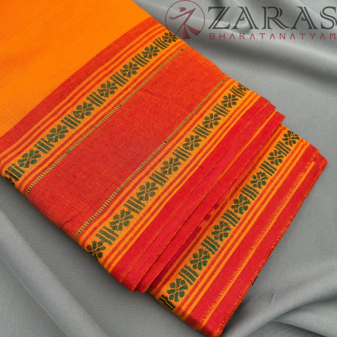 Bharatanatyam Dance Practice Saree - M Yellow with Red Coin Border image 1