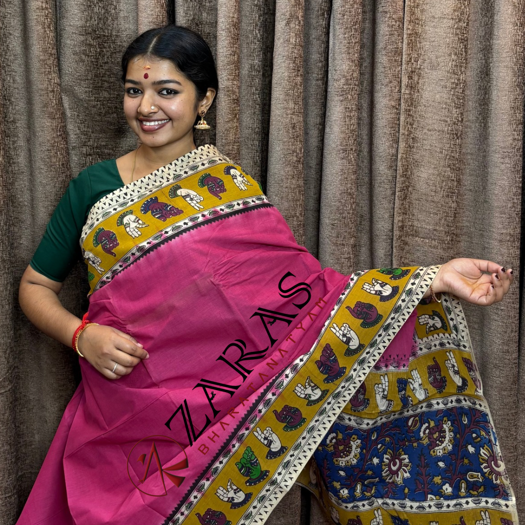Bharatanatyam Dance Practice Saree - Pink with Yellow Kalamkari Saree image 0