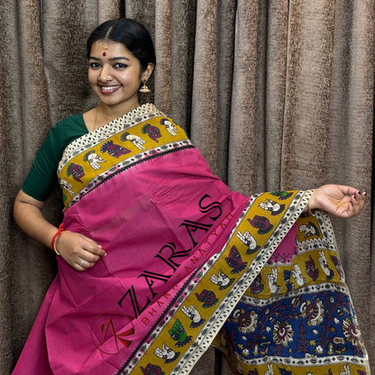 Bharatanatyam Dance Practice Saree - Pink with Yellow Kalamkari Saree image 0