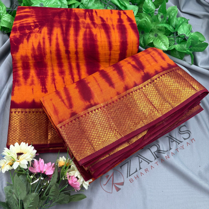 Bharatanatyam Dance Practice Saree - Maroon with Orange Double color Saree with Blouse Material image 1
