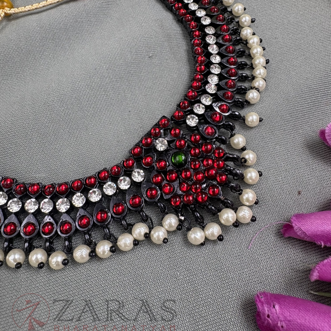 Bharatanatyam Dance Jewellery Black - Necklace Flower Kemp CS Pearls image 1