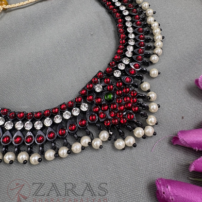 Bharatanatyam Dance Jewellery Black - Necklace Flower Kemp CS Pearls image 1