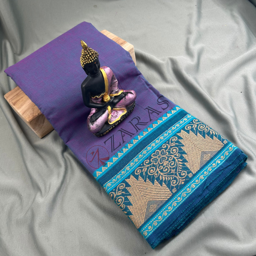 Dance Practice Saree - Lavender with L Blue Temple Border (6 mtr) image 0