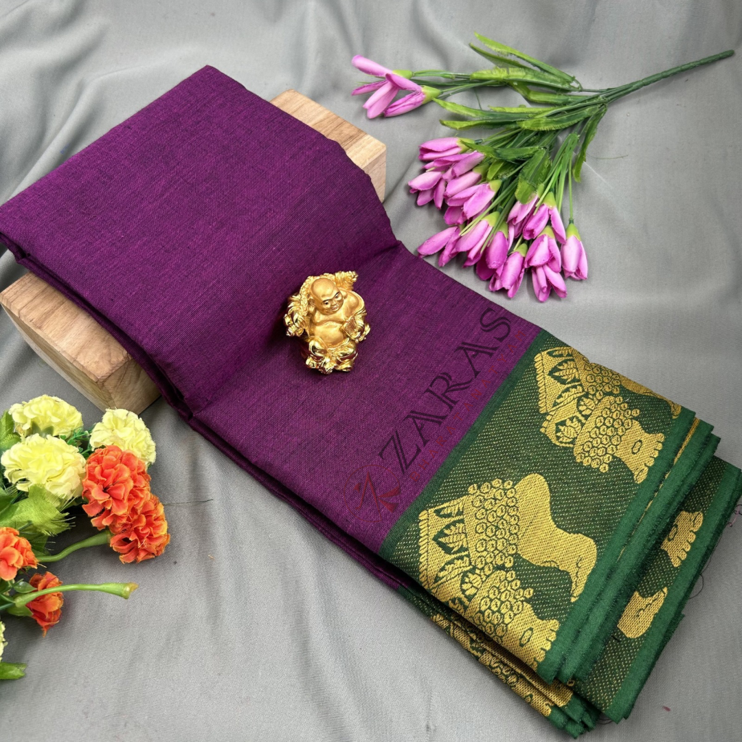 Bharatanatyam Dance Practice Saree - Purple with Green Salangai Border image 0