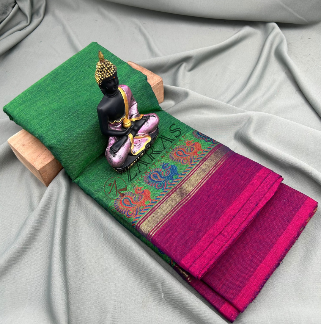 Bharatanatyam Dance Practice Saree - Green with Pink Small Peacock Border image 0