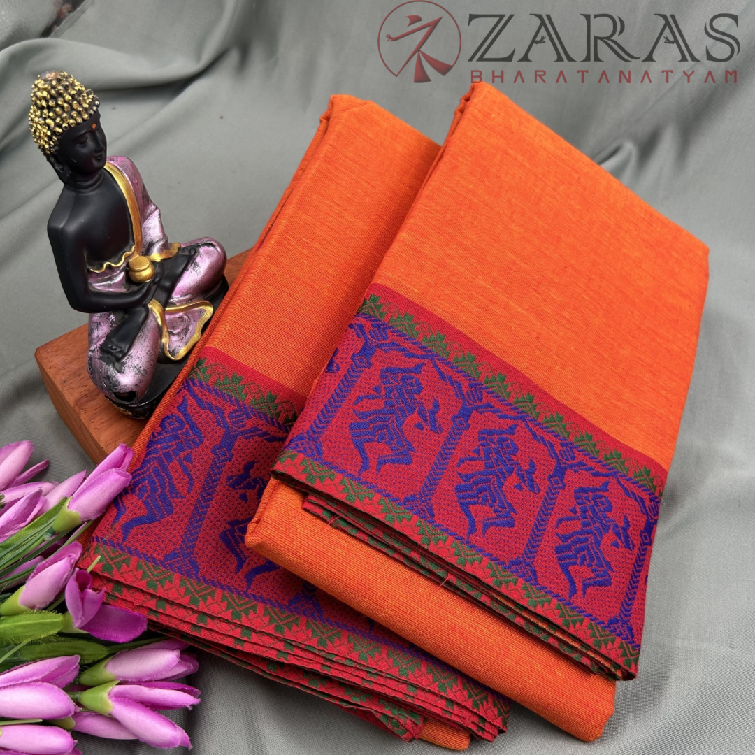 Bharatanatyam Dance Practice Saree - D Orange with Blue Doll Border image 1