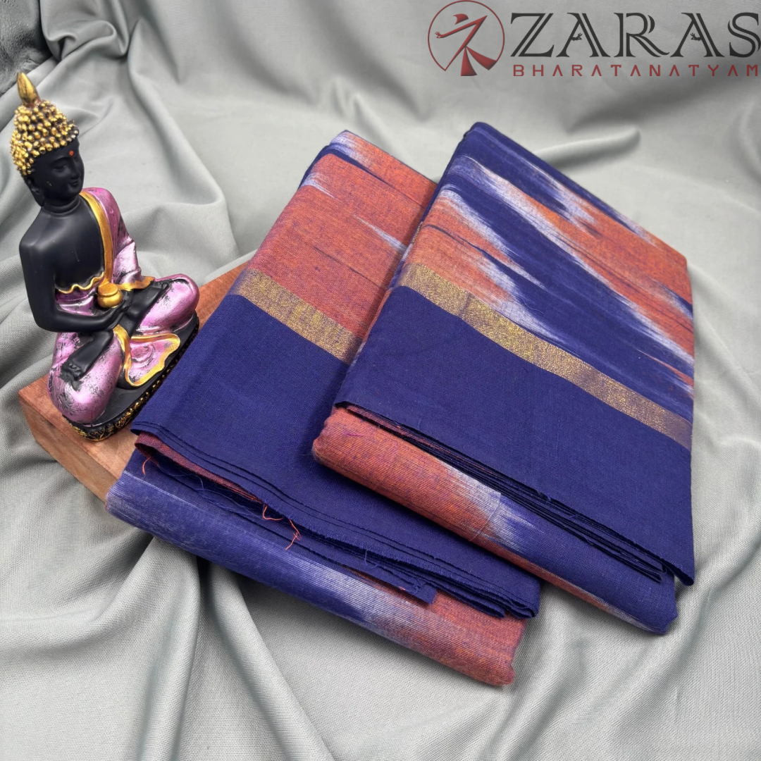 Bharatanatyam Dance Practice Saree - I Blue D Sandal Mixed Ikkat Border image 2