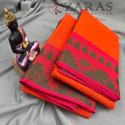 Bharatanatyam Dance Practice Saree - Orange with Red Gopuram Border image 2