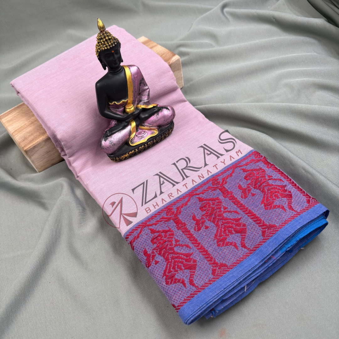 Bharatanatyam Dance Practice Saree - Lavender with Blue Doll Border image 0