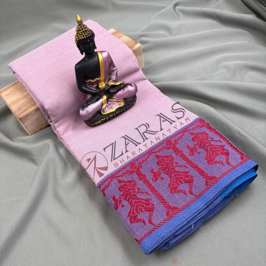 Bharatanatyam Dance Practice Saree - Lavender with Blue Doll Border image 0