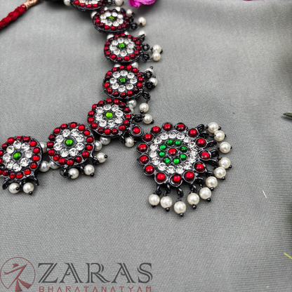 Bharatanatyam Dance Jewellery Black - Necklace Round Flower RG Kemp CS pearls image 0