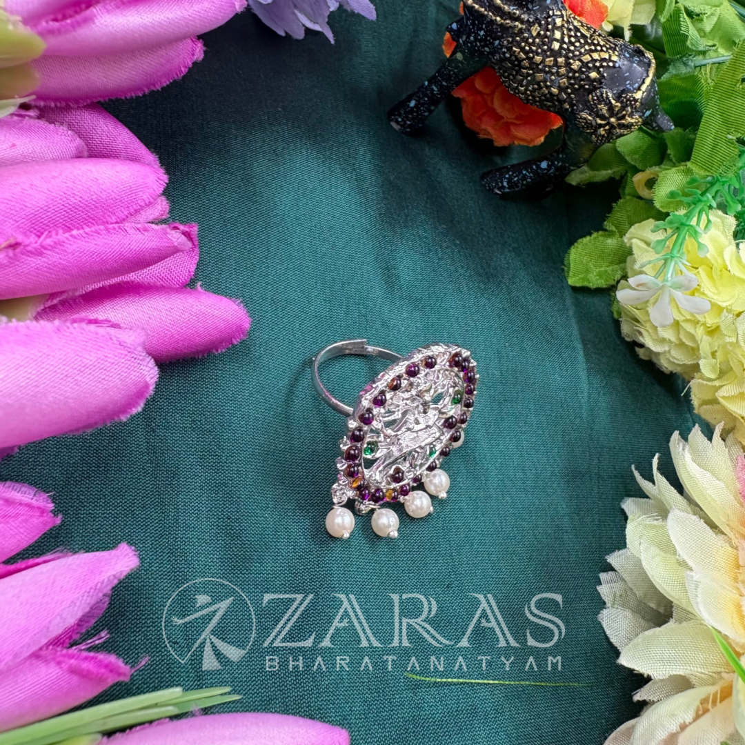 Bharatanatyam Dance Jewellery Silver - Finger Ring Nadaraj Purple kemp CS (Big) image 1