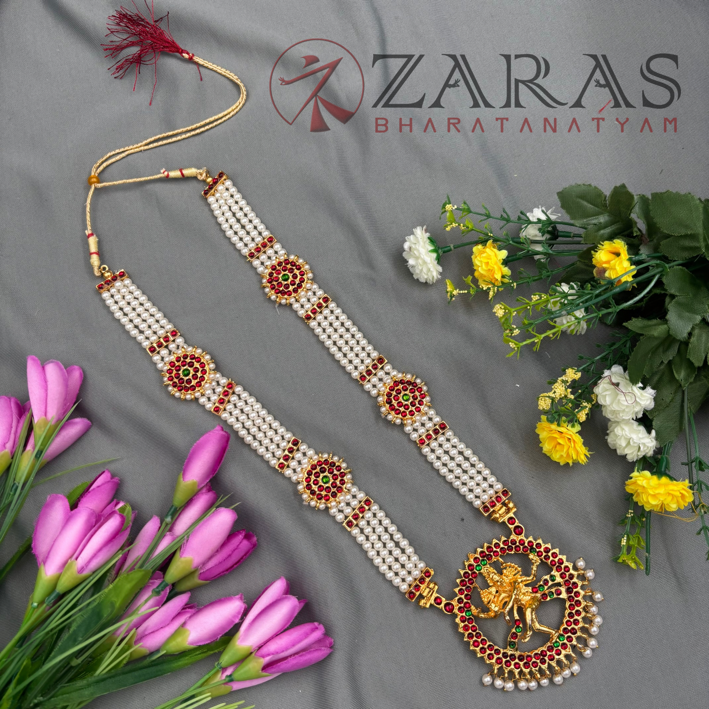 Bharatanatyam Dance Jewellery - Haaram 4 Line Nadaraj Pearls RG Kemp CS image 1