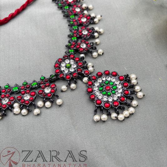 Bharatanatyam Dance Jewellery Black - Necklace Flower Leaf RG Kemp CS pearls image 0