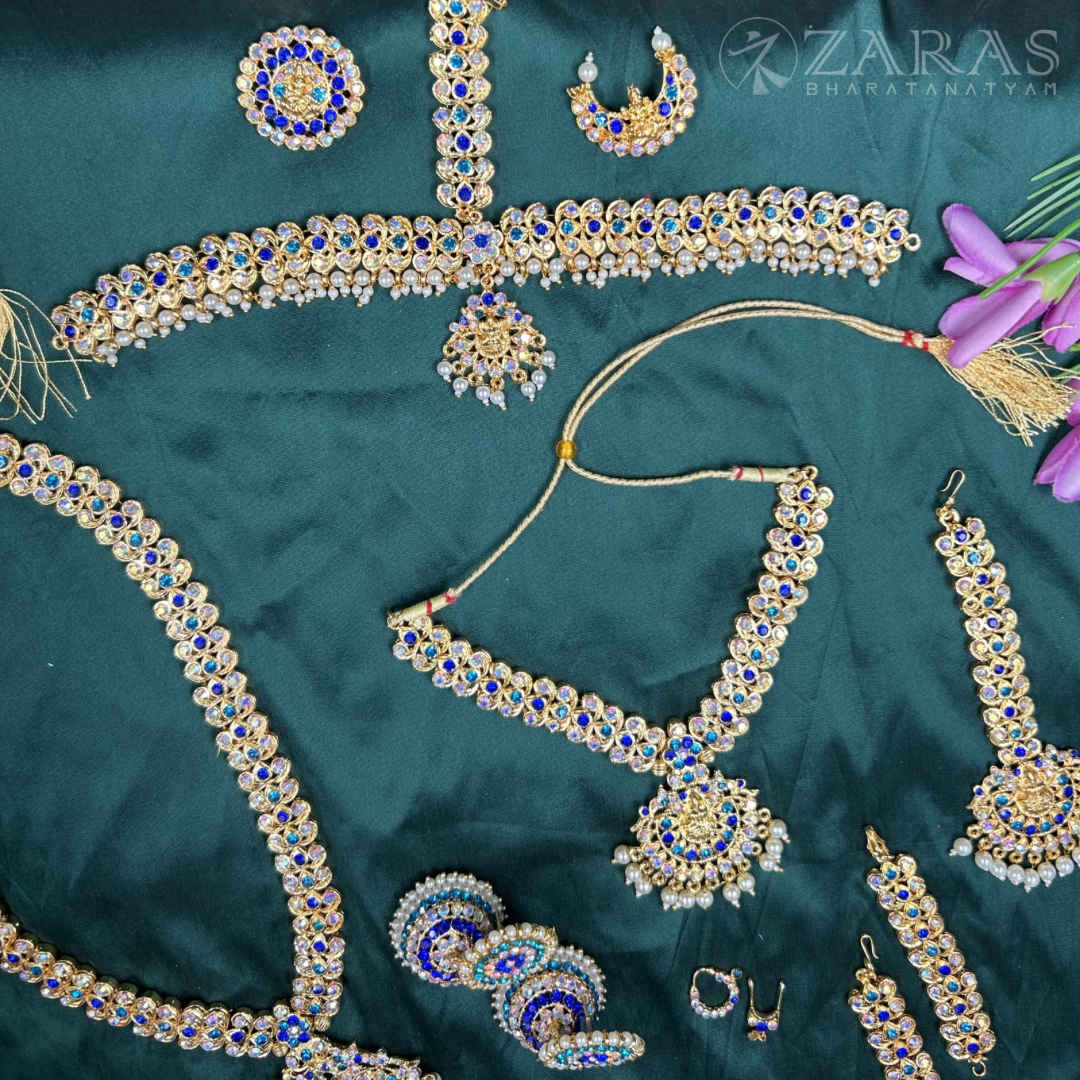 Bharatanatyam Dance Jewellery Full set - Mee Design D Blue Stone image 2
