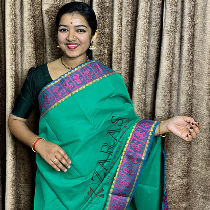 Bharatanatyam Dance Practice Saree - C Green B Pink Doll Border image 0