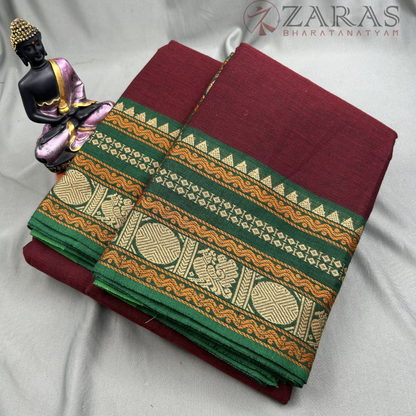Bharatanatyam Dance Practice Saree - D Maroon with Green Temple Border (6 mtr) image 1