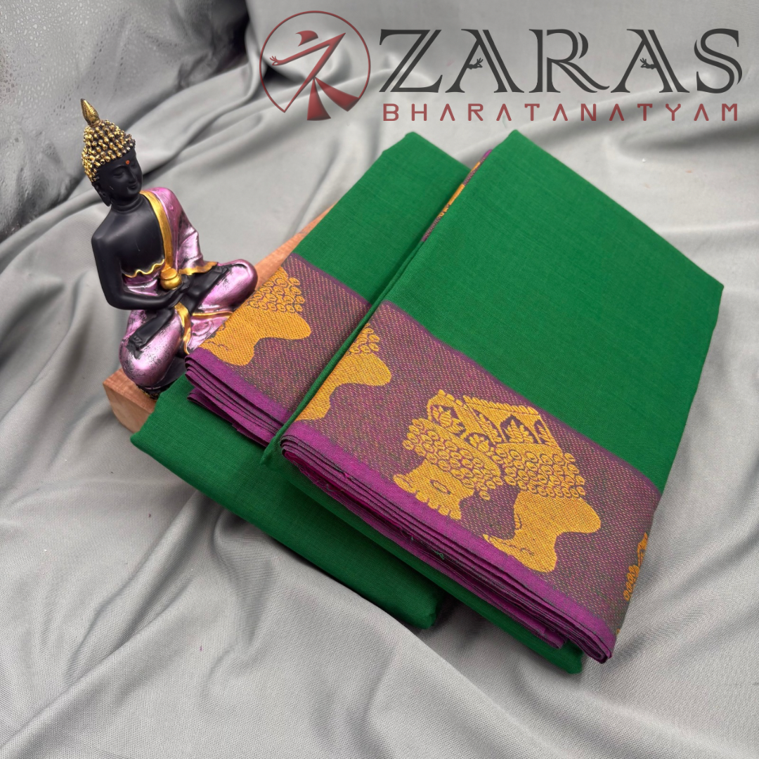 Bharatanatyam Dance Practice Saree - Dark Green V Mus Salangai Border image 2