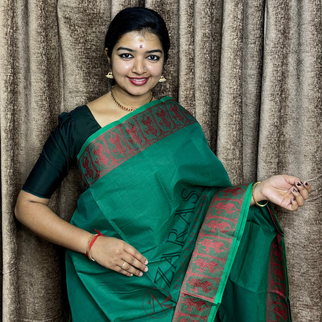 Bharatanatyam Dance Practice Saree - P Green D Red Doll Border image 0