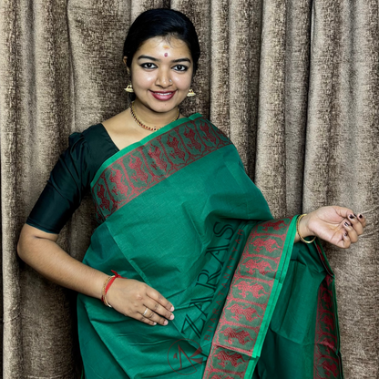 Bharatanatyam Dance Practice Saree - P Green D Red Doll Border image 0