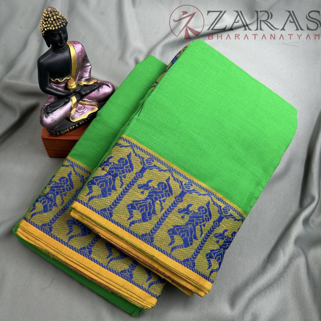 Bharatanatyam Dance Practice Saree - L Green with Blue Doll Border image 1