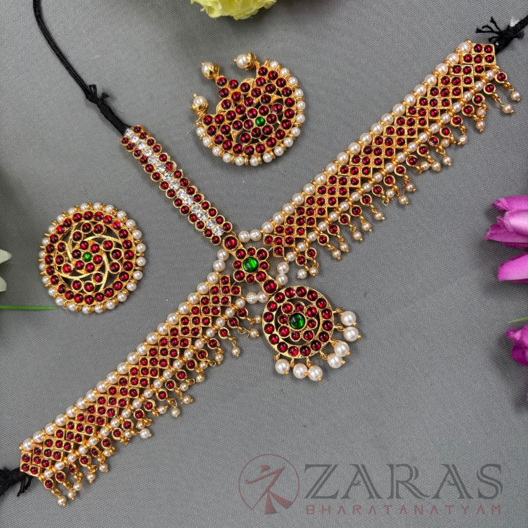 Bharatanatyam Dance Jewellery - Headset Round V RG Kemp Beads CS image 0