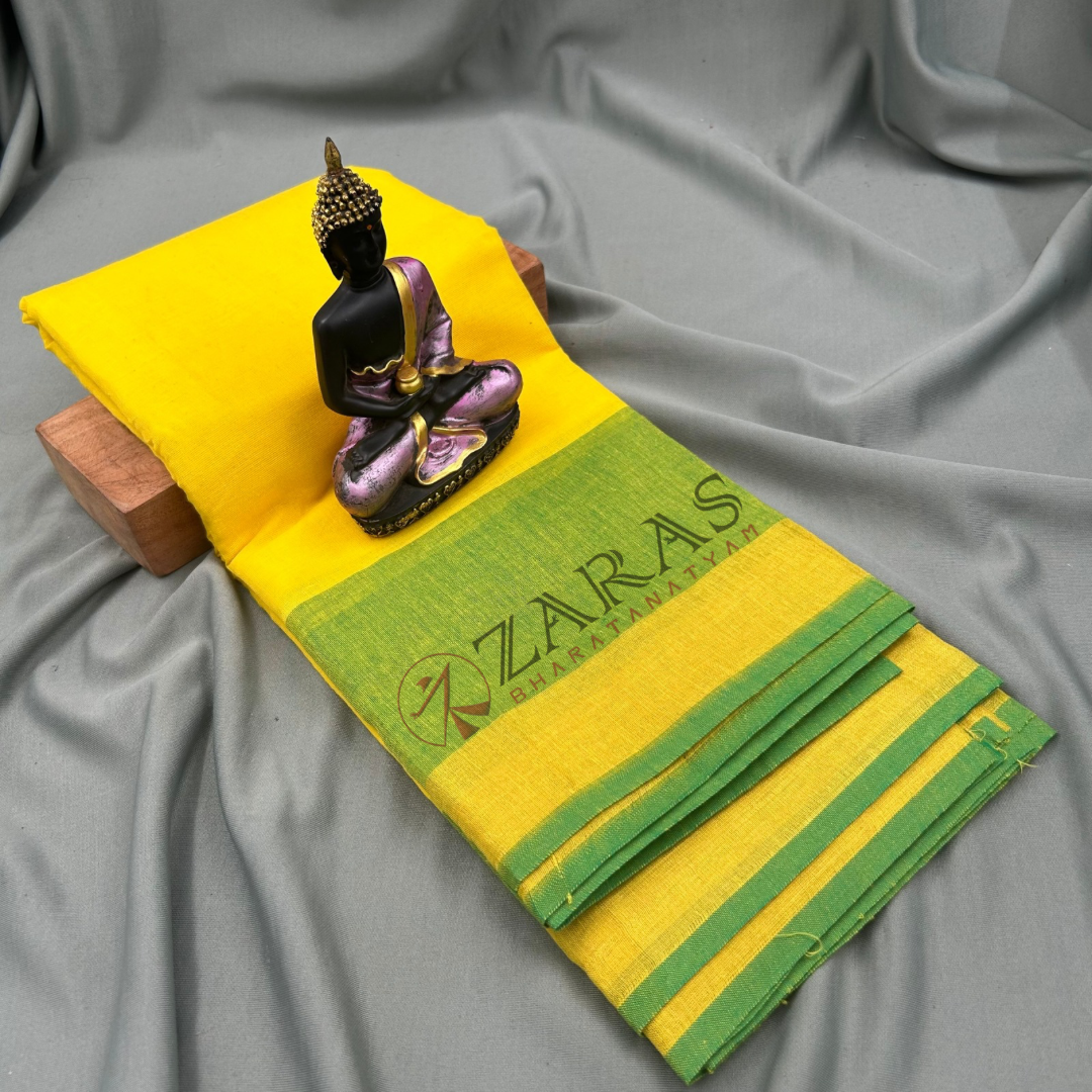 Bharatanatyam Dance Practice Saree - L Yellow with Green Plain Border image 0