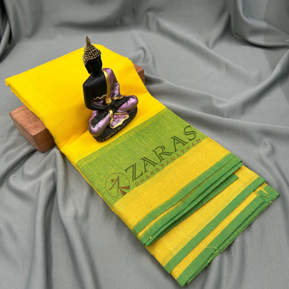 Bharatanatyam Dance Practice Saree - L Yellow with Green Plain Border image 0