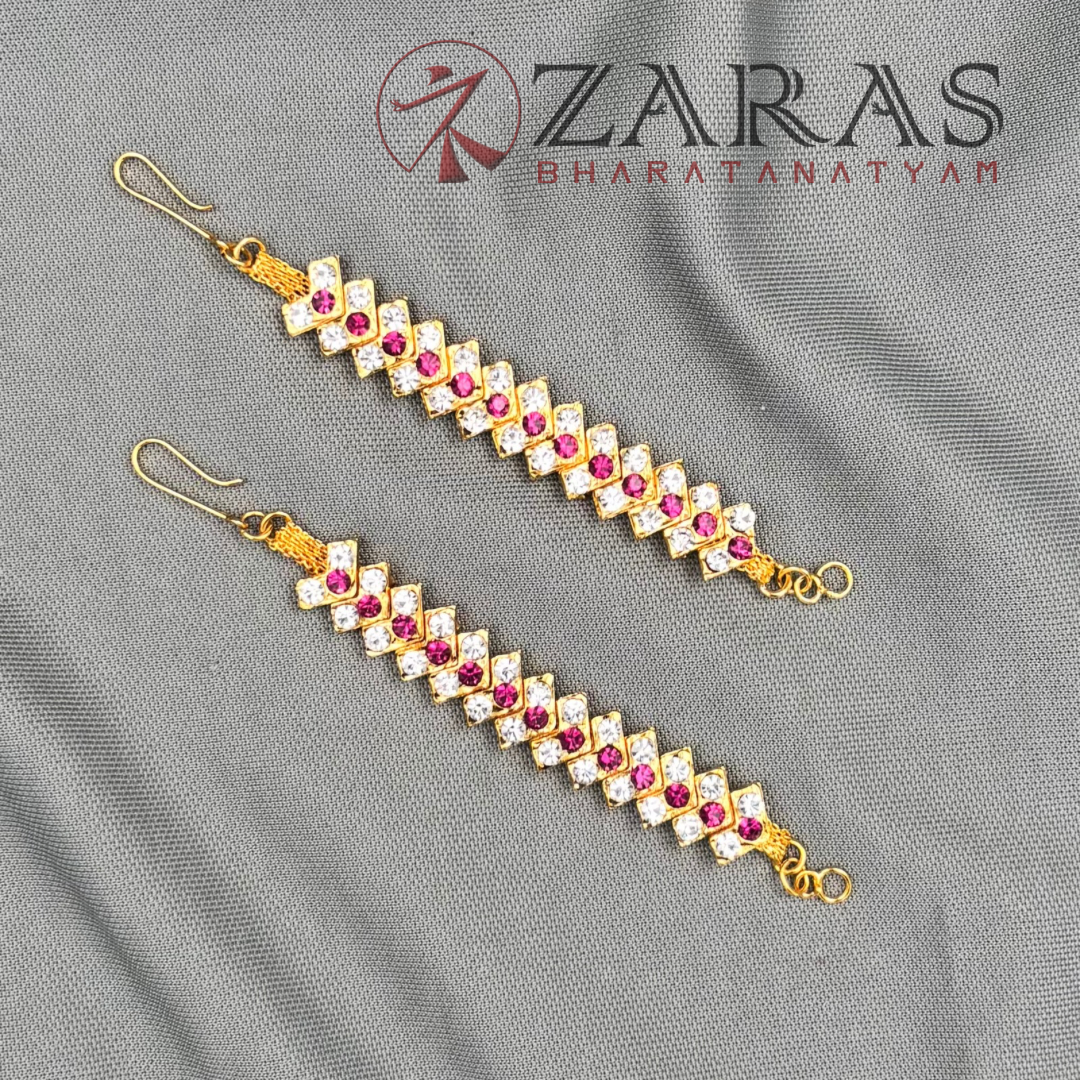 Bharatanatyam Dance Jewellery - Maatal White with Centre Pink Stone image 2