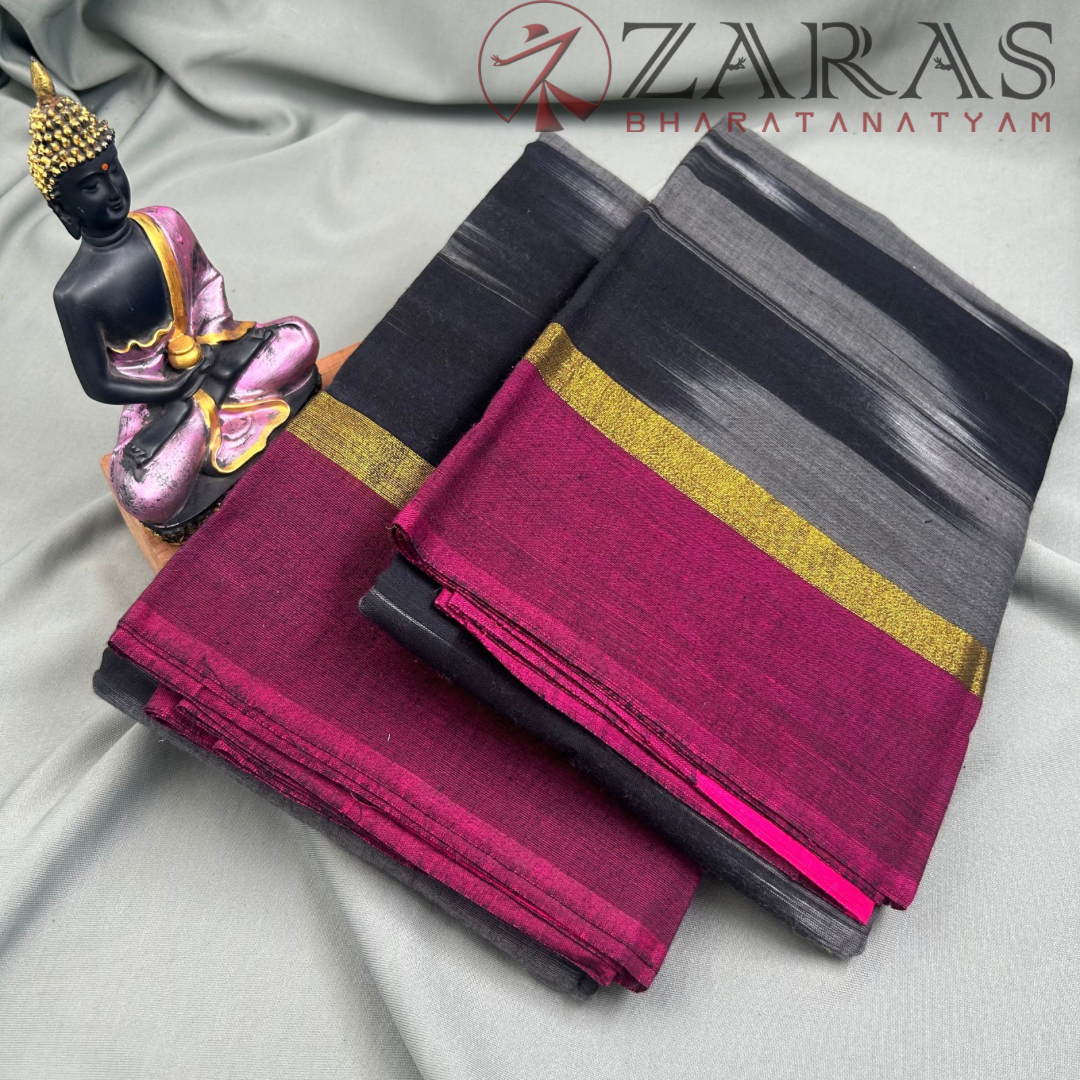 Bharatanatyam Dance Practice Saree - Black Mix Pink Ikkat Border image 1