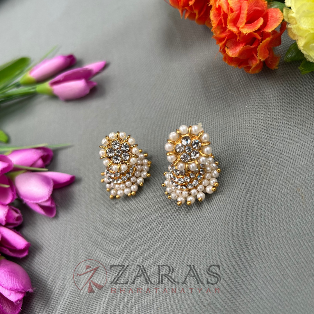 Bharatanatyam Dance Jewellery - 3 Line Jimiki White Stone image 1