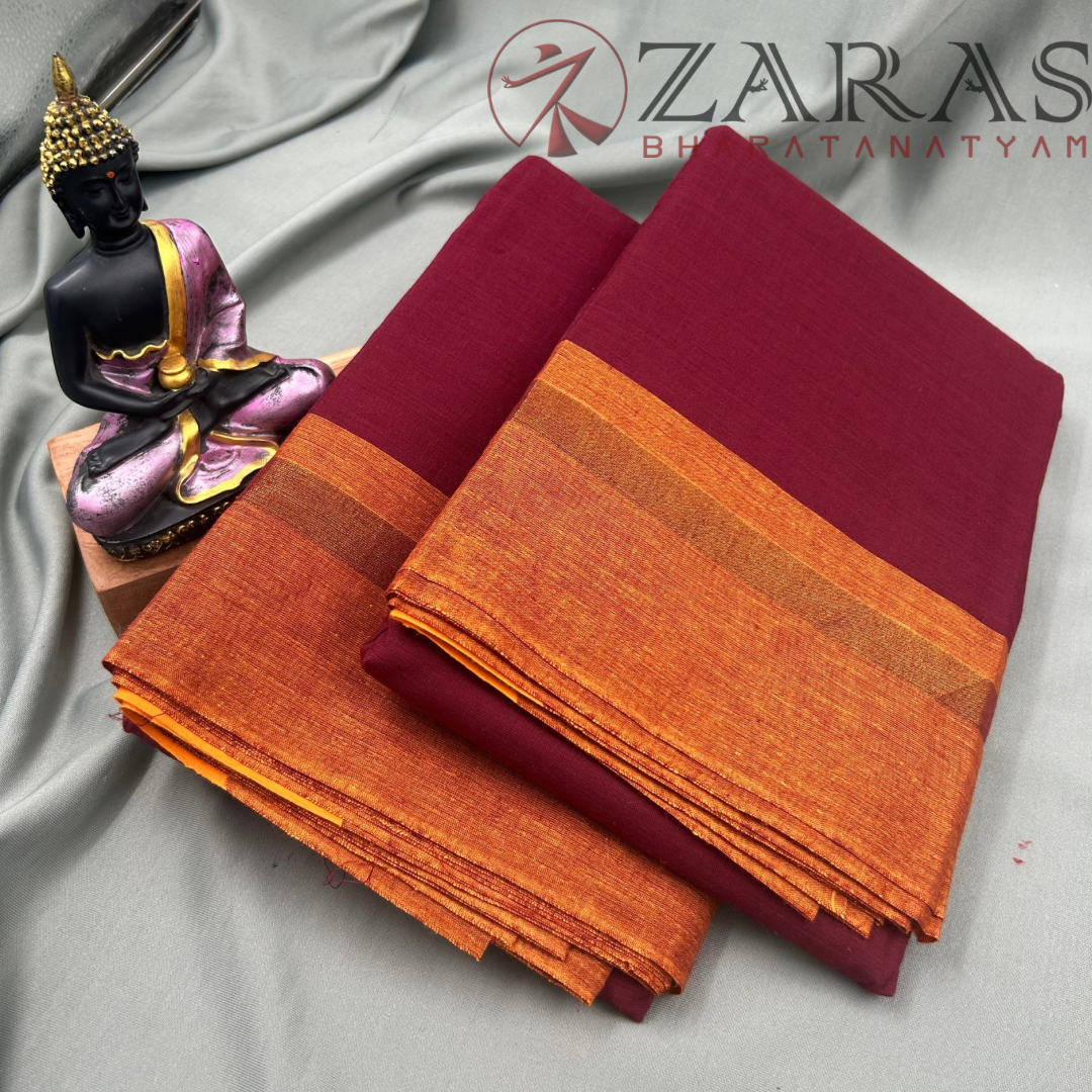 Bharatanatyam Dance Practice Saree - Maroon with Gold Plain Border image 1