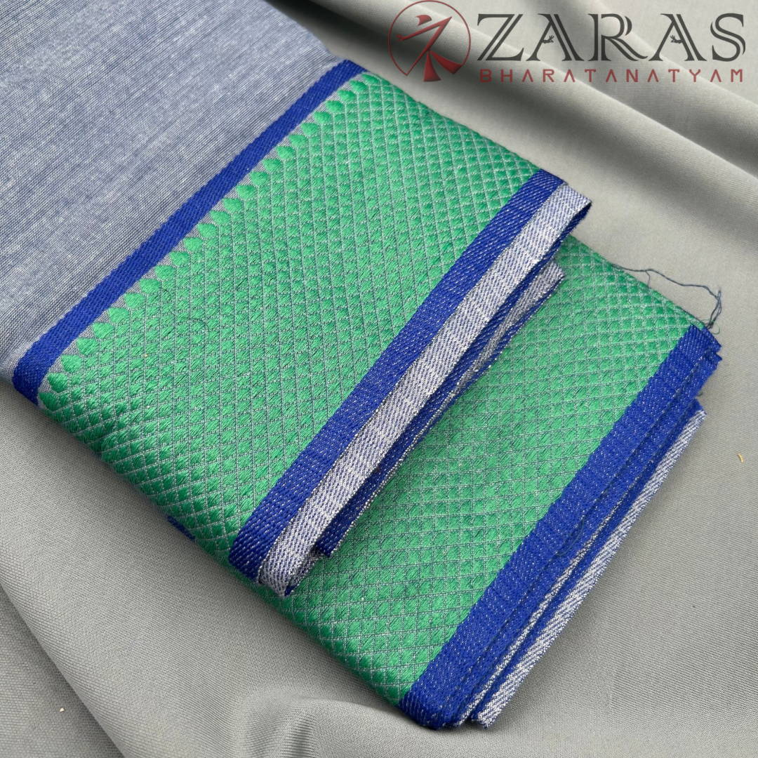 Bharatanatyam Dance Practice Saree - Grey with Green Diamond Border image 1