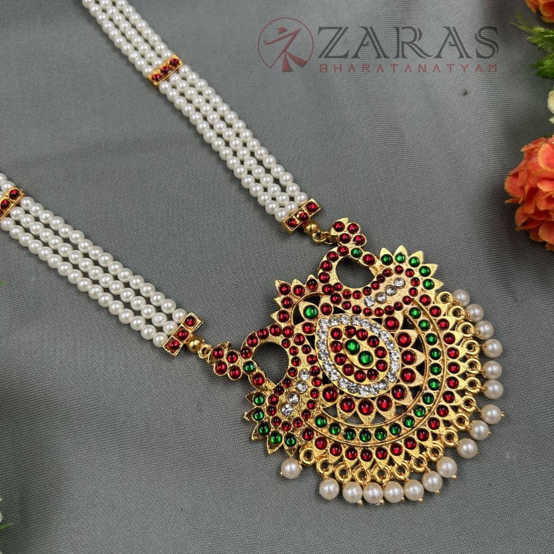 Bharatanatyam Dance Jewellery - Haaram 3L Beads & Pecock RG Kemp CS image 2