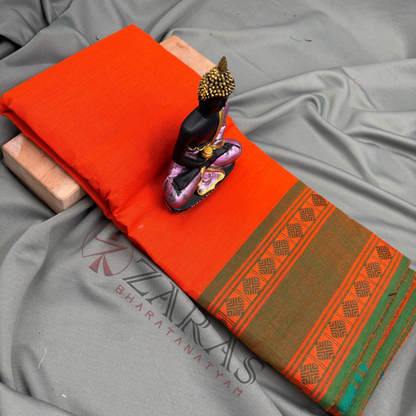 Bharatanatyam Dance Practice Saree - Orange G Double Diamond Border image 0