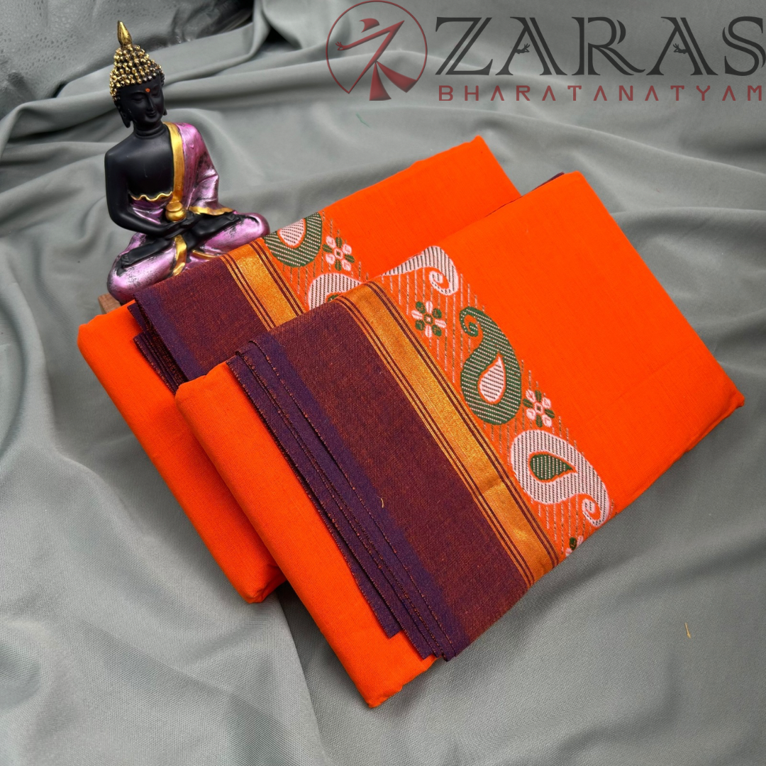 Bharatanatyam Dance Practice Saree - Orange Violet Manga Border image 2