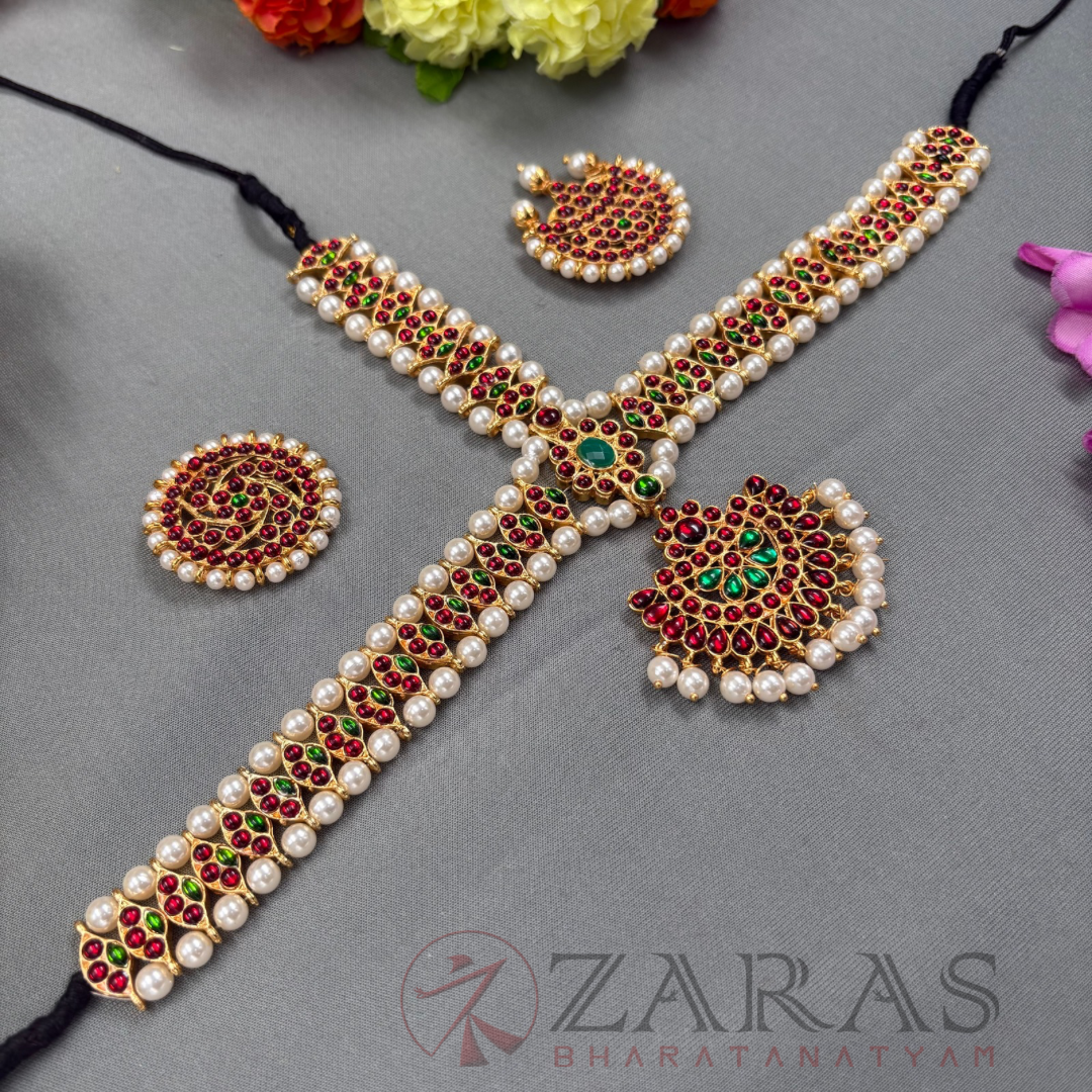 Bharatanatyam Dance Jewellery - Headset Flower RG Kemp Beads CS image 1