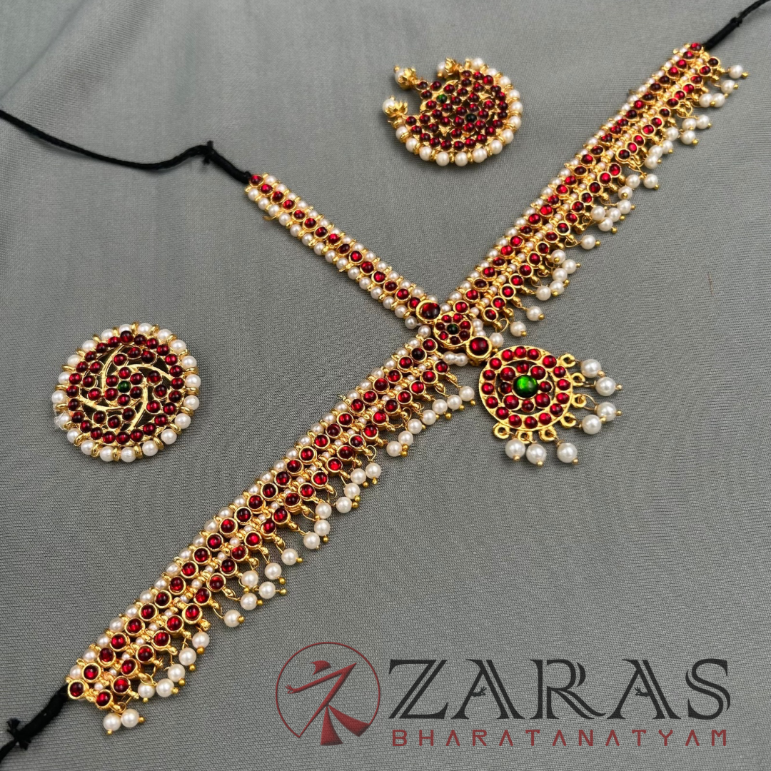Bharatanatyam Dance Jewellery - Round Design D Side Red Kemp C Balls image 1