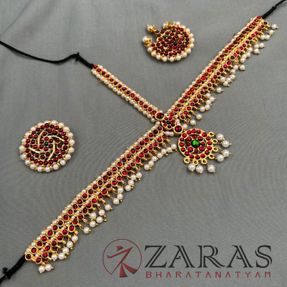 Bharatanatyam Dance Jewellery - Round Design D Side Red Kemp C Balls image 1