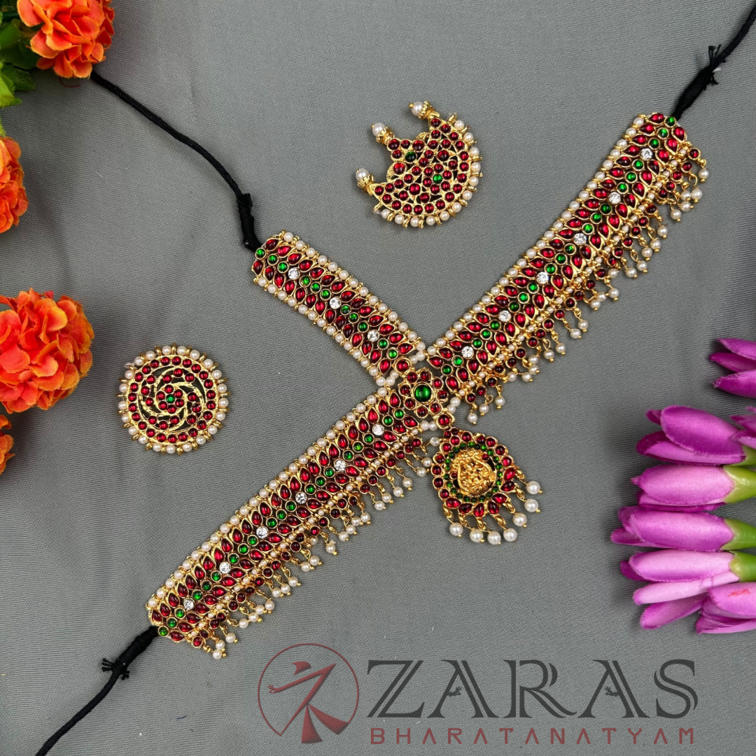 Bharatanatyam Dance Jewellery - Headset Leaf Lakshmi RG Kemp Beads Dr image 2