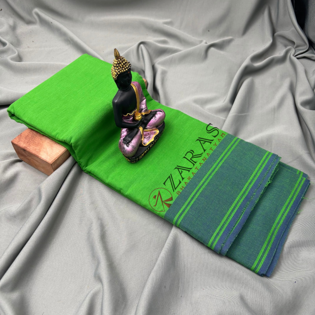 Bharatanatyam Dance Practice Saree - Green With Blue Plain Border image 1