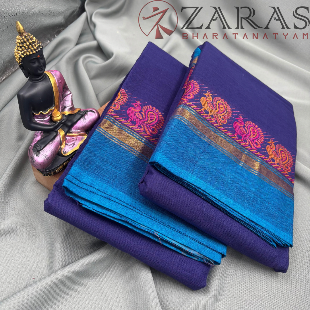 Bharatanatyam Dance Practice Saree -  Blue D BL Small Peacock Border image 2