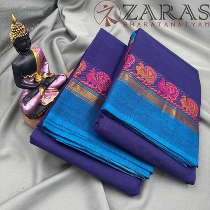 Bharatanatyam Dance Practice Saree -  Blue D BL Small Peacock Border image 2
